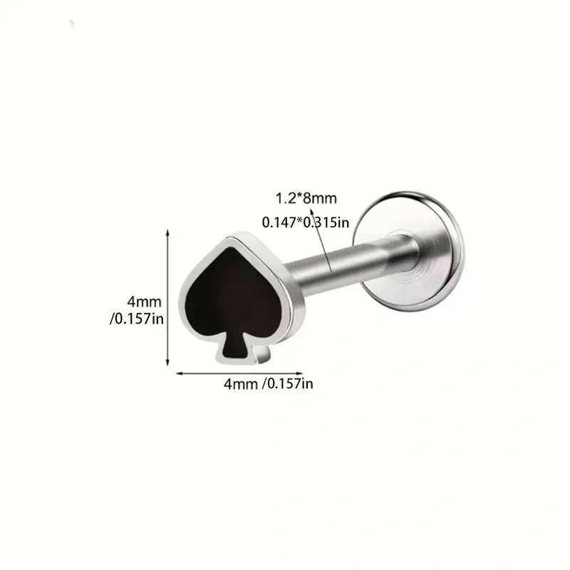 Poker Card Cartilage Stud Earrings Set – Stainless Steel Spade Club Heart Diamond Piercing Jewelry