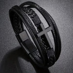 Layered Cross Leather Bracelet with Modern Woven Style