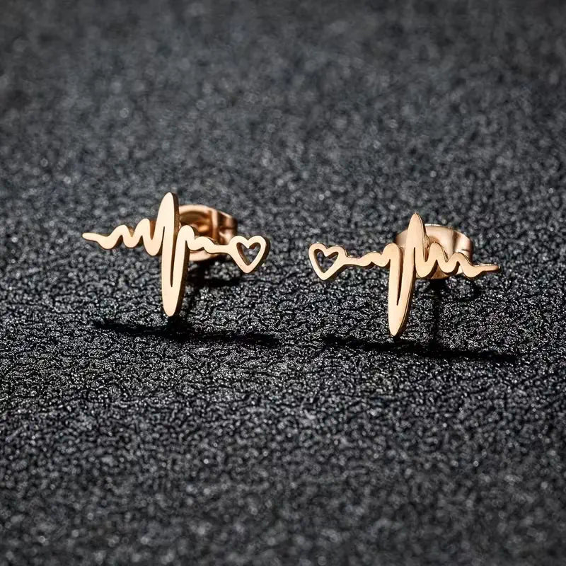 Heartbeat Stethoscope Stud Earrings – Stainless Steel Medical Heart Earrings for Nurses & Doctors