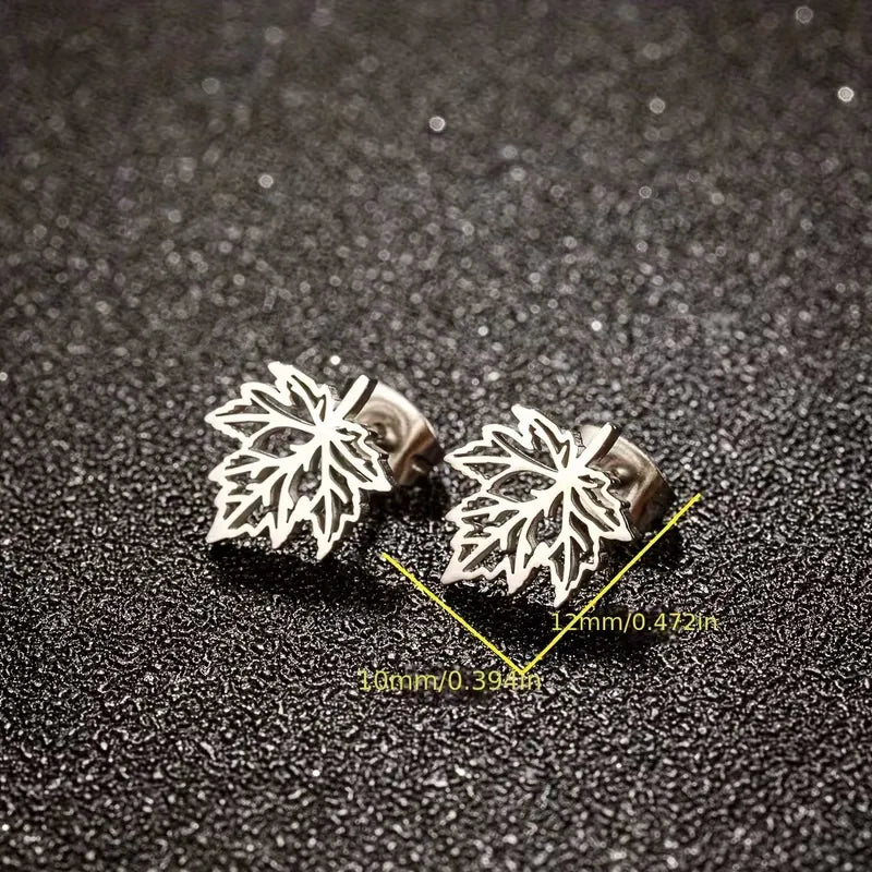 Maple Leaf Stud Earrings for Women Stainless Steel Nature Inspired Minimalist Jewelry Gift