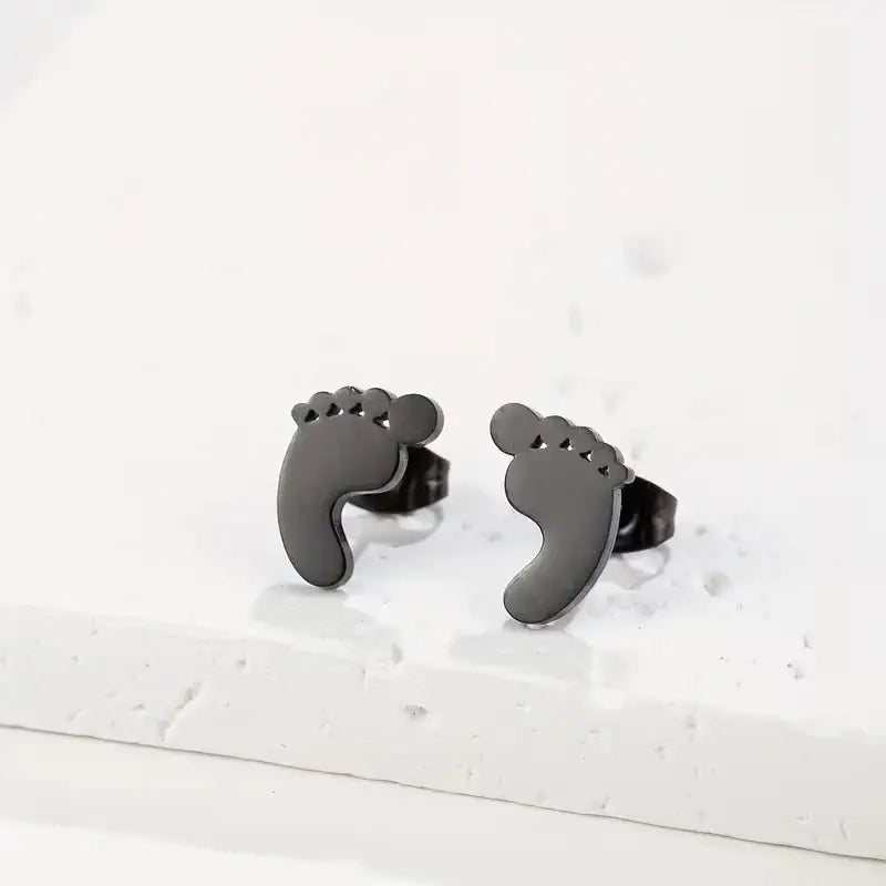 Tiny Footprint Stud Earrings – Stainless Steel Cute Baby Feet Earrings for Women, Minimalist Jewelry