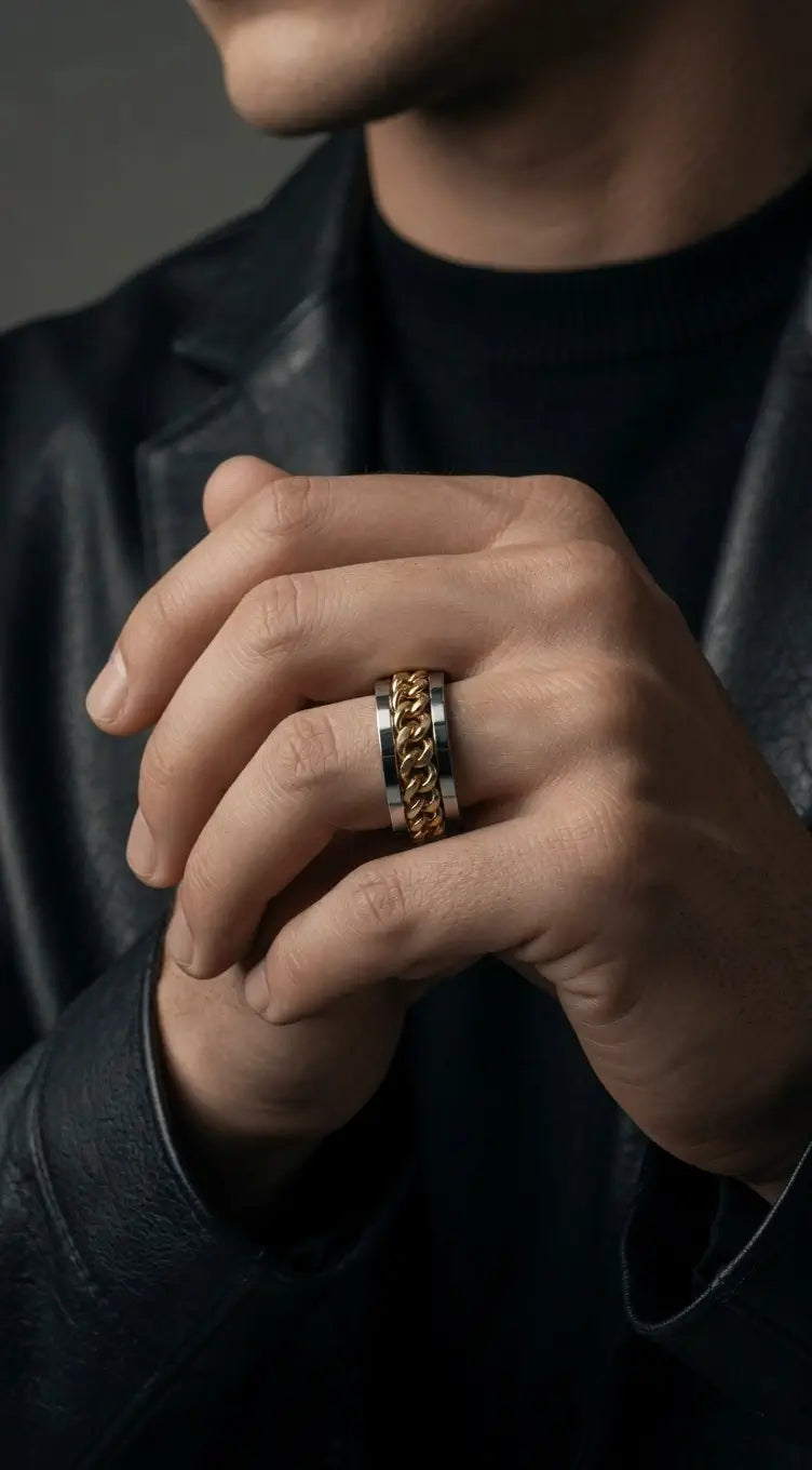 Silver Spinner Chain Ring – Stainless Steel Punk Band