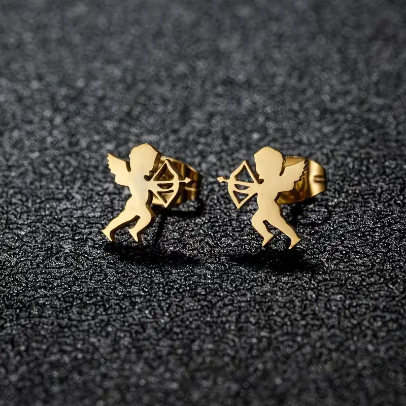 Cupid Angel Stud Earrings for Women Stainless Steel Love Arrow Earrings Minimalist Romantic Jewelry