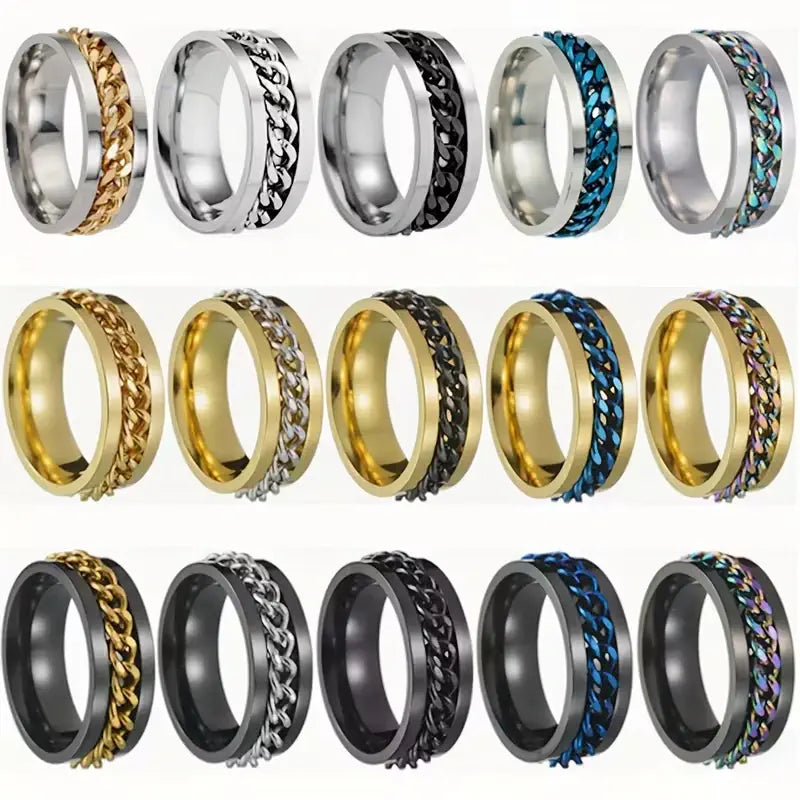 Silver Spinner Chain Ring – Stainless Steel Punk Band