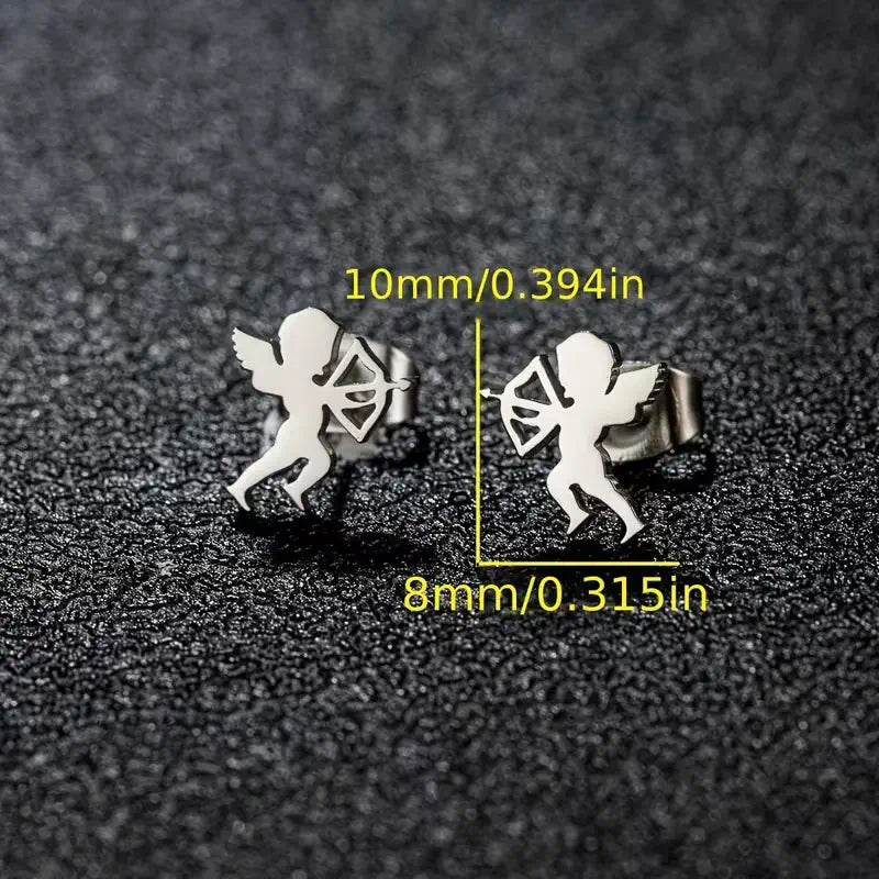 Cupid Angel Stud Earrings for Women Stainless Steel Love Arrow Earrings Minimalist Romantic Jewelry