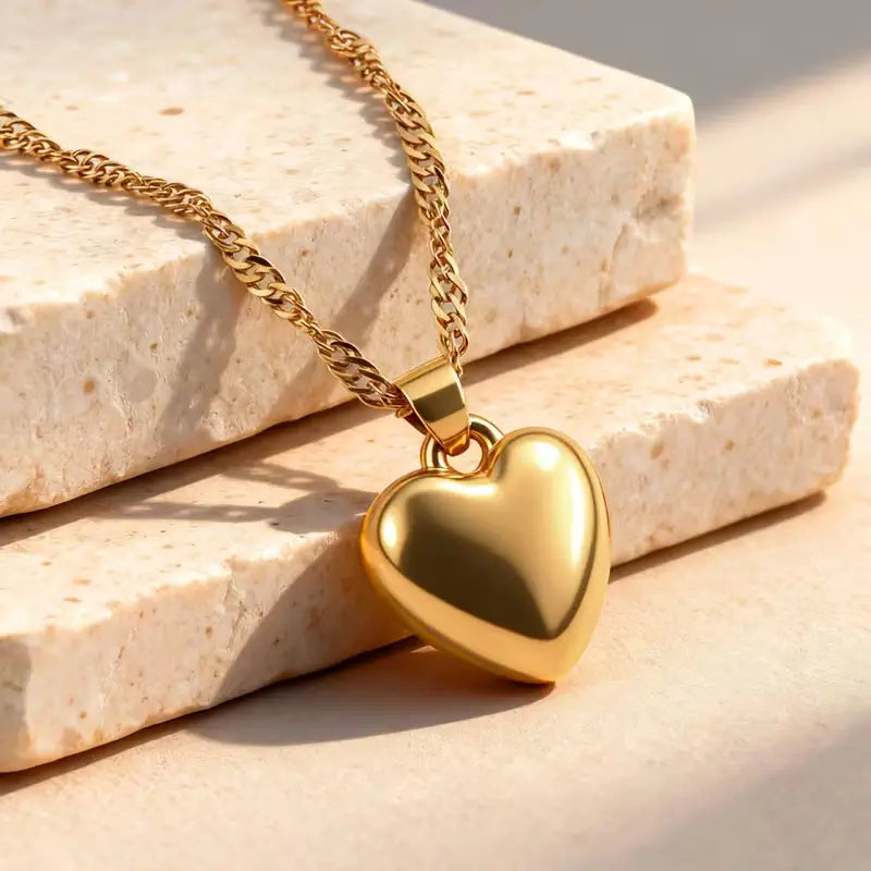 Minimalist Heart Pendant Necklace – Gold Plated Stainless Steel Dainty Necklace for Women, Everyday Jewelry