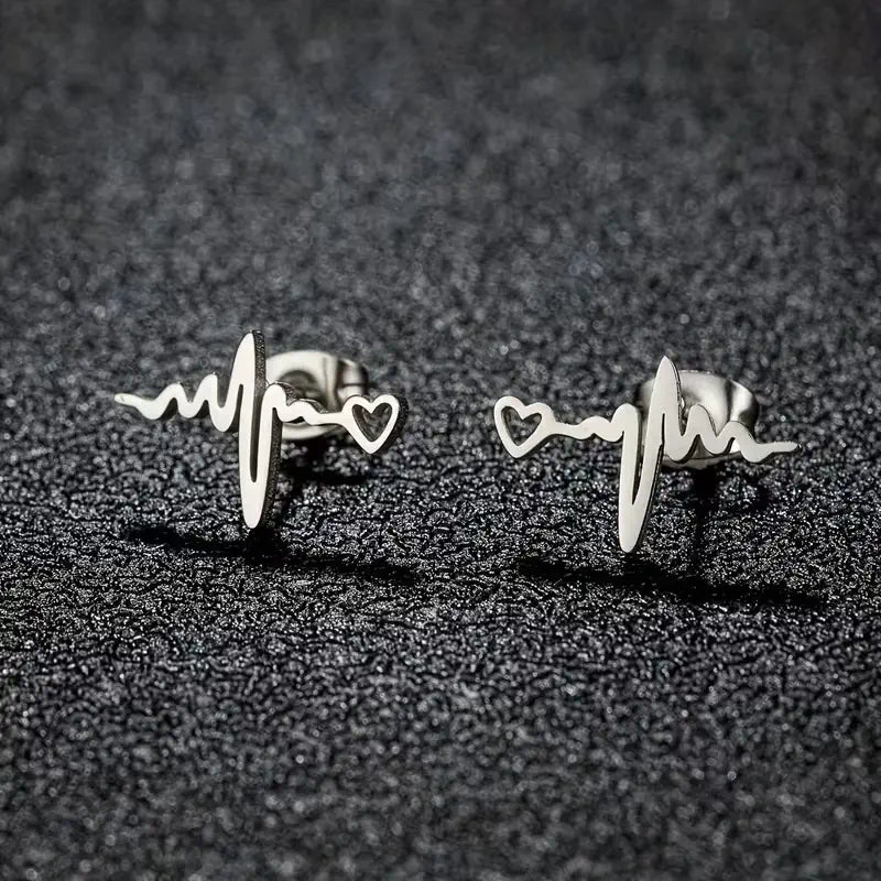 Heartbeat Stethoscope Stud Earrings – Stainless Steel Medical Heart Earrings for Nurses & Doctors