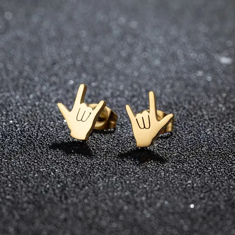 Love Hand Gesture Stud Earrings for Women Stainless Steel Minimalist Sign Language Jewelry Gift