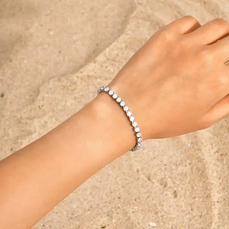 Stainless Steel CZ Tennis Bracelet – Elegant Sparkling Chain Jewelry for Everyday Luxury and Special Occasions