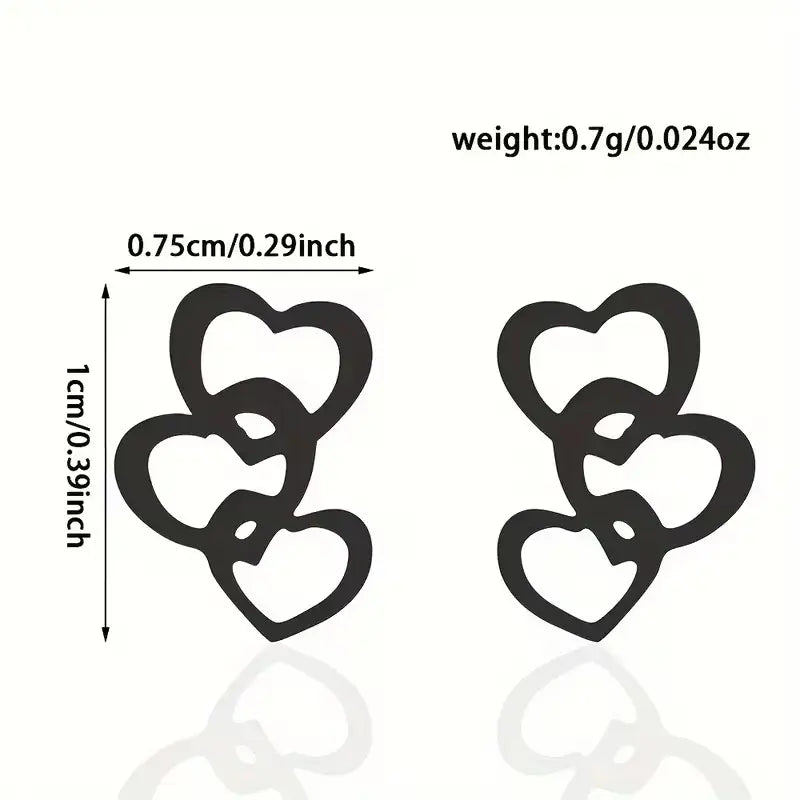 Triple Heart Stainless Steel Stud Earrings – Cute Minimalist Love Jewelry for Everyday Romantic Style