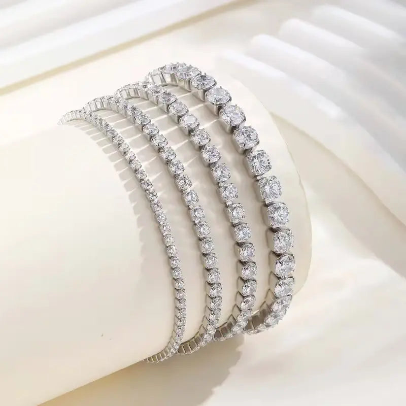 Stainless Steel CZ Tennis Bracelet – Elegant Sparkling Chain Jewelry for Everyday Luxury and Special Occasions
