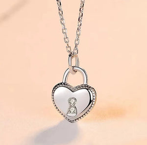 CZ Heart Lock Sterling Silver Necklace