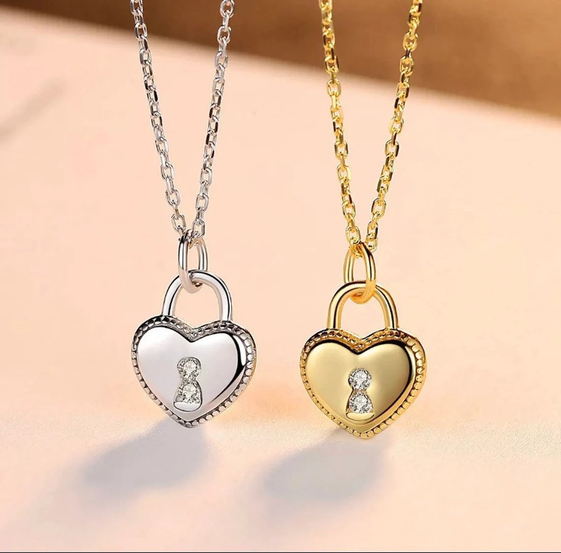 CZ Heart Lock Sterling Silver Necklace