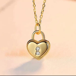 CZ Heart Lock Sterling Silver Necklace