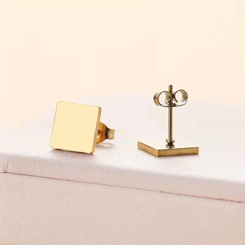 Minimalist Square Stud Earrings Set Stainless Steel Hypoallergenic Everyday Earrings for Women 3 Colors