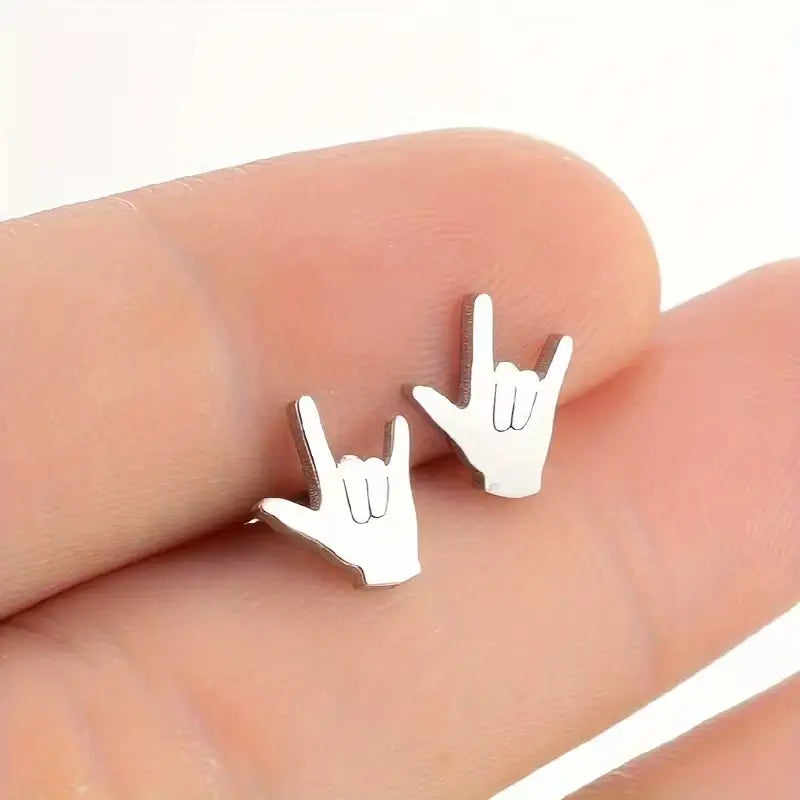 Love Hand Gesture Stud Earrings for Women Stainless Steel Minimalist Sign Language Jewelry Gift