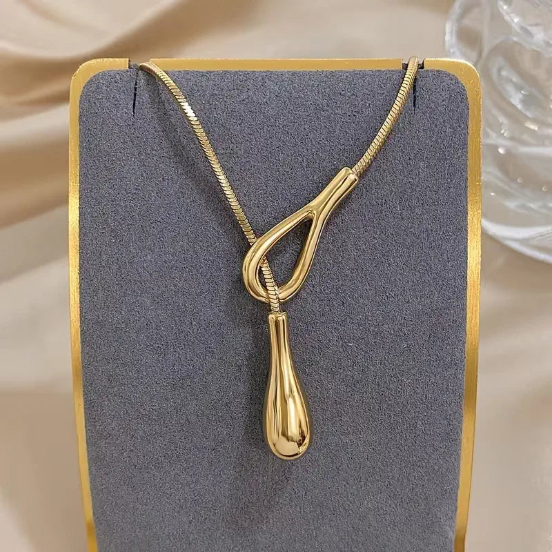 Vintage Waterdrop Y Necklace – Minimalist Snake Chain
