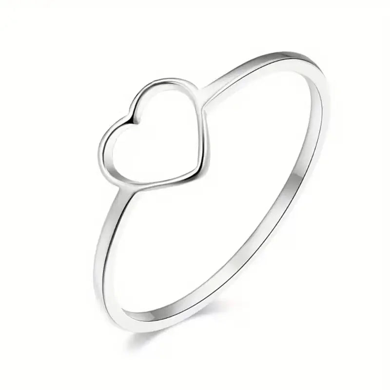 Minimalist Heart Ring – Stainless Steel Open Heart Band Ring for Women, Dainty Everyday Stackable Jewelry