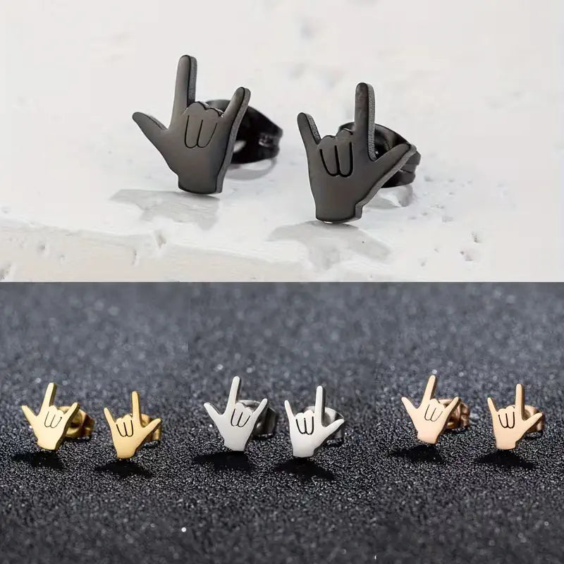 Love Hand Gesture Stud Earrings for Women Stainless Steel Minimalist Sign Language Jewelry Gift