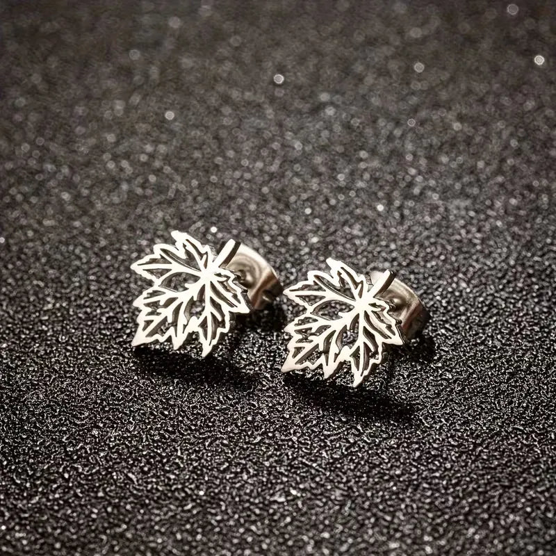 Maple Leaf Stud Earrings for Women Stainless Steel Nature Inspired Minimalist Jewelry Gift