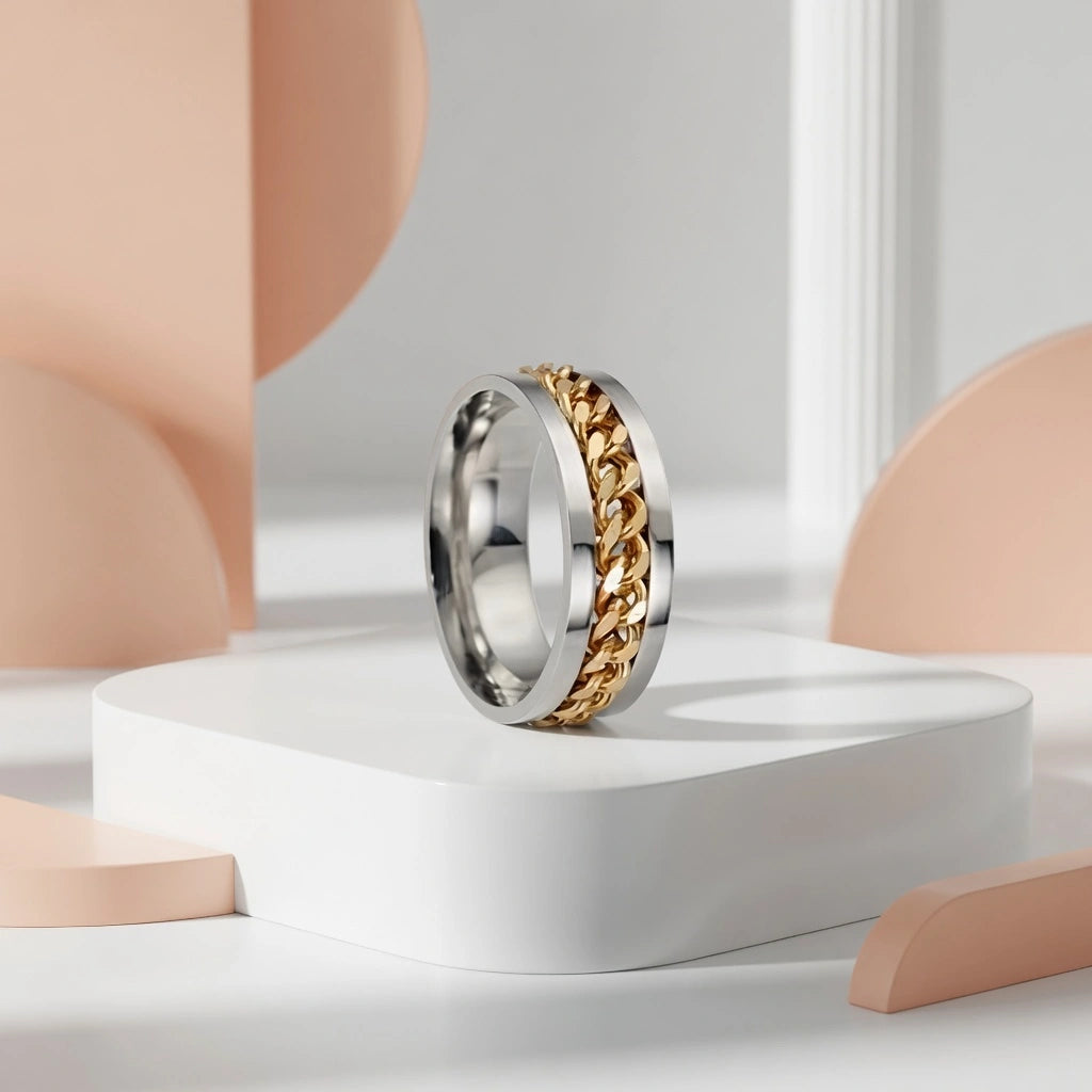 Silver Spinner Chain Ring – Stainless Steel Punk Band