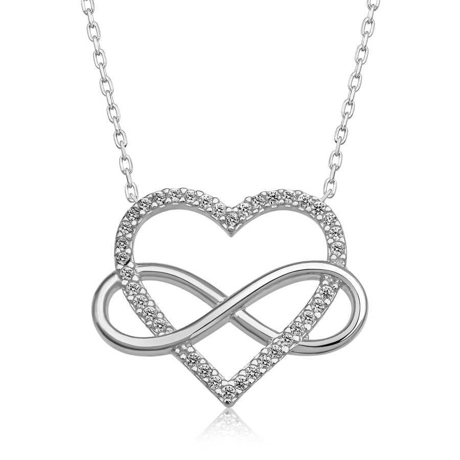 Pave CZ Heart And Infinity Sterling Silver Necklace