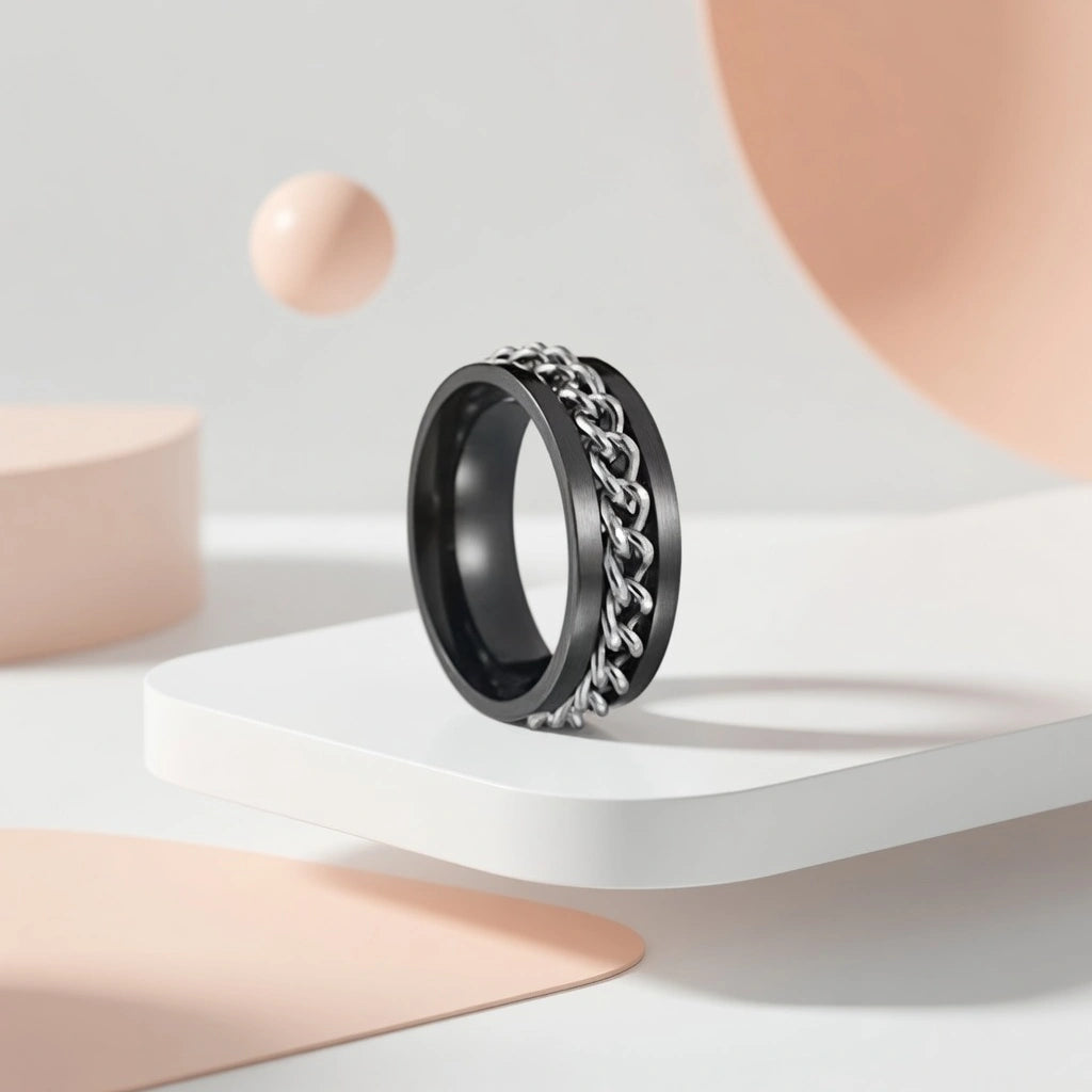 Black Spinner Chain Ring – Punk Stainless Steel Band