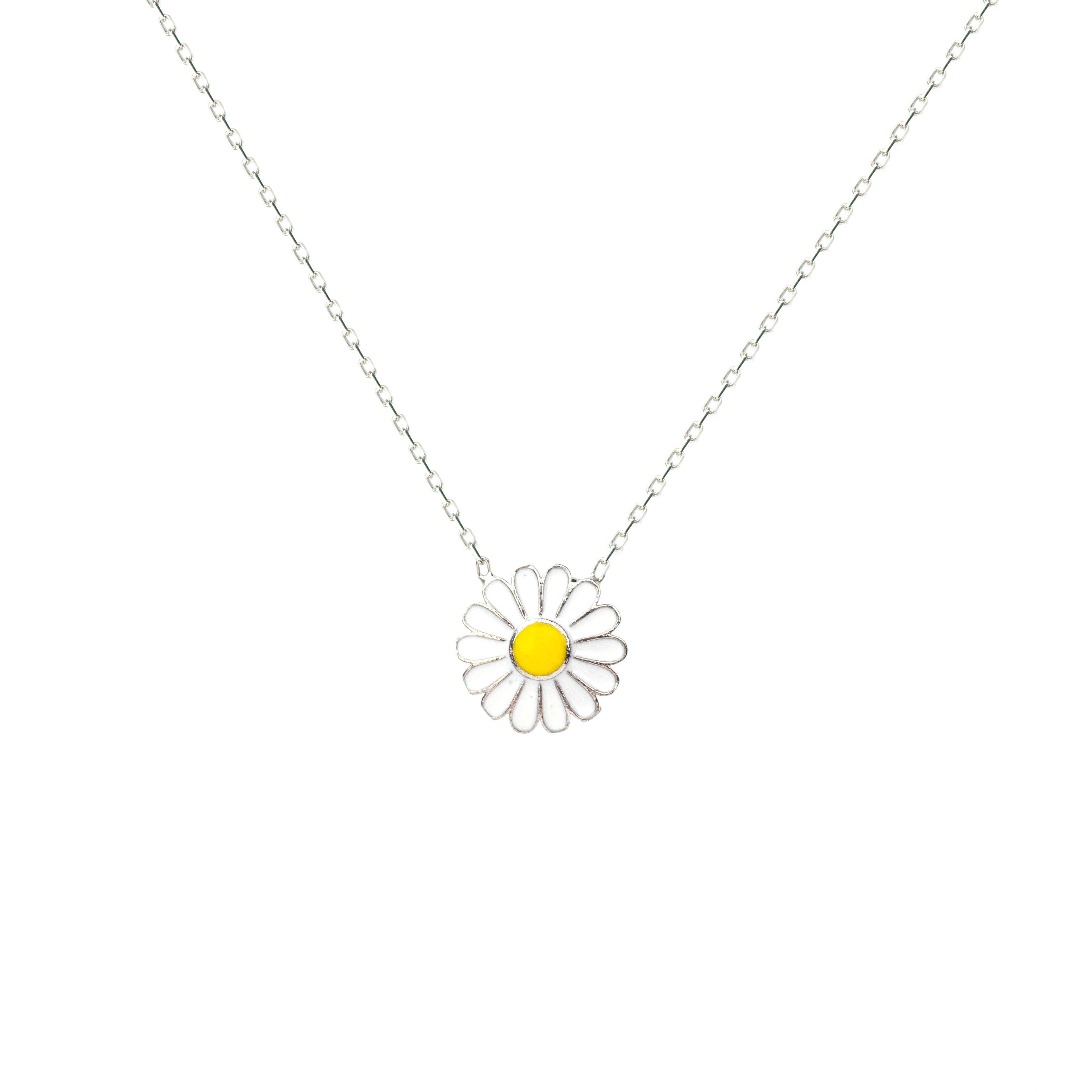 Enamel Daisy Sterling Silver Necklace