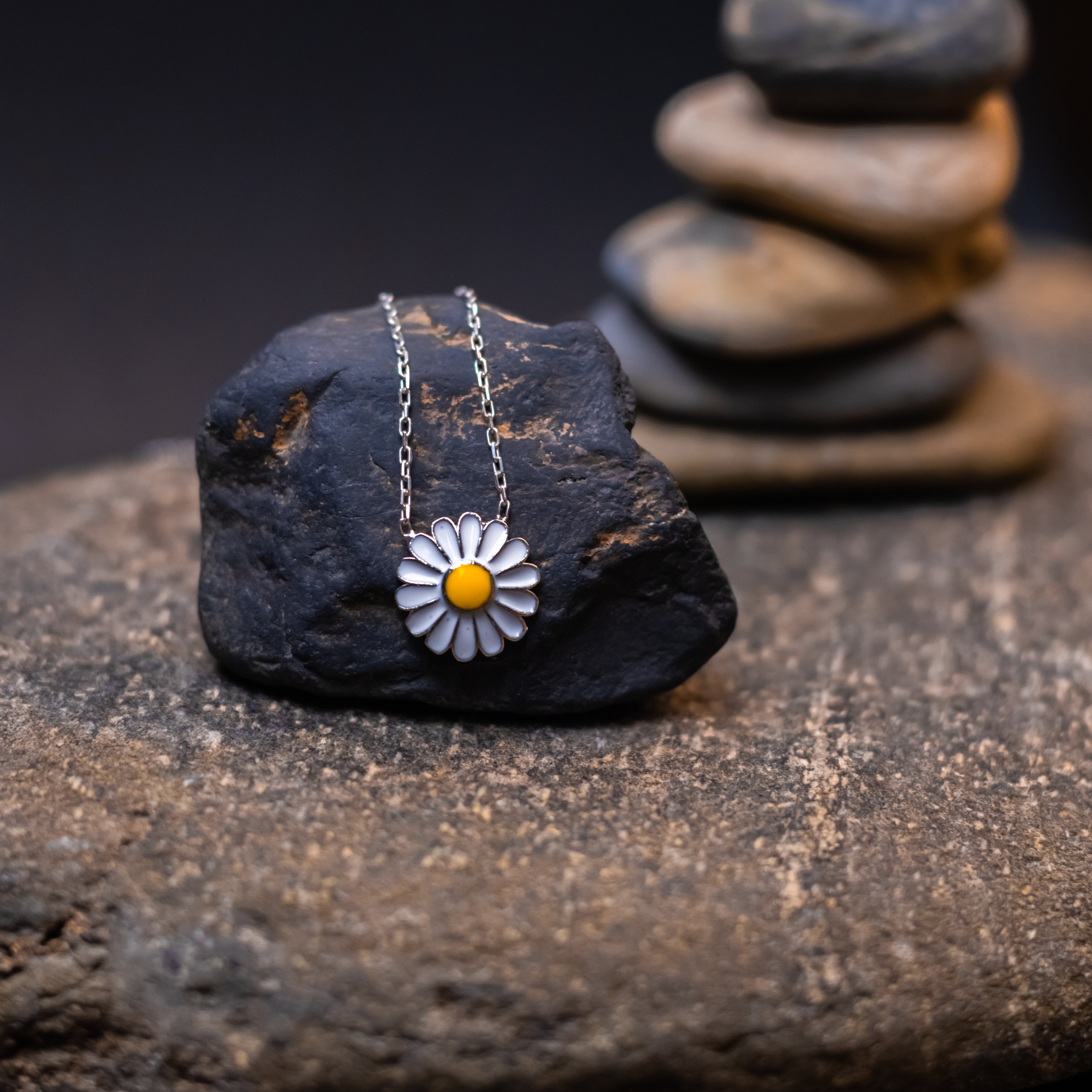 Enamel Daisy Sterling Silver Necklace