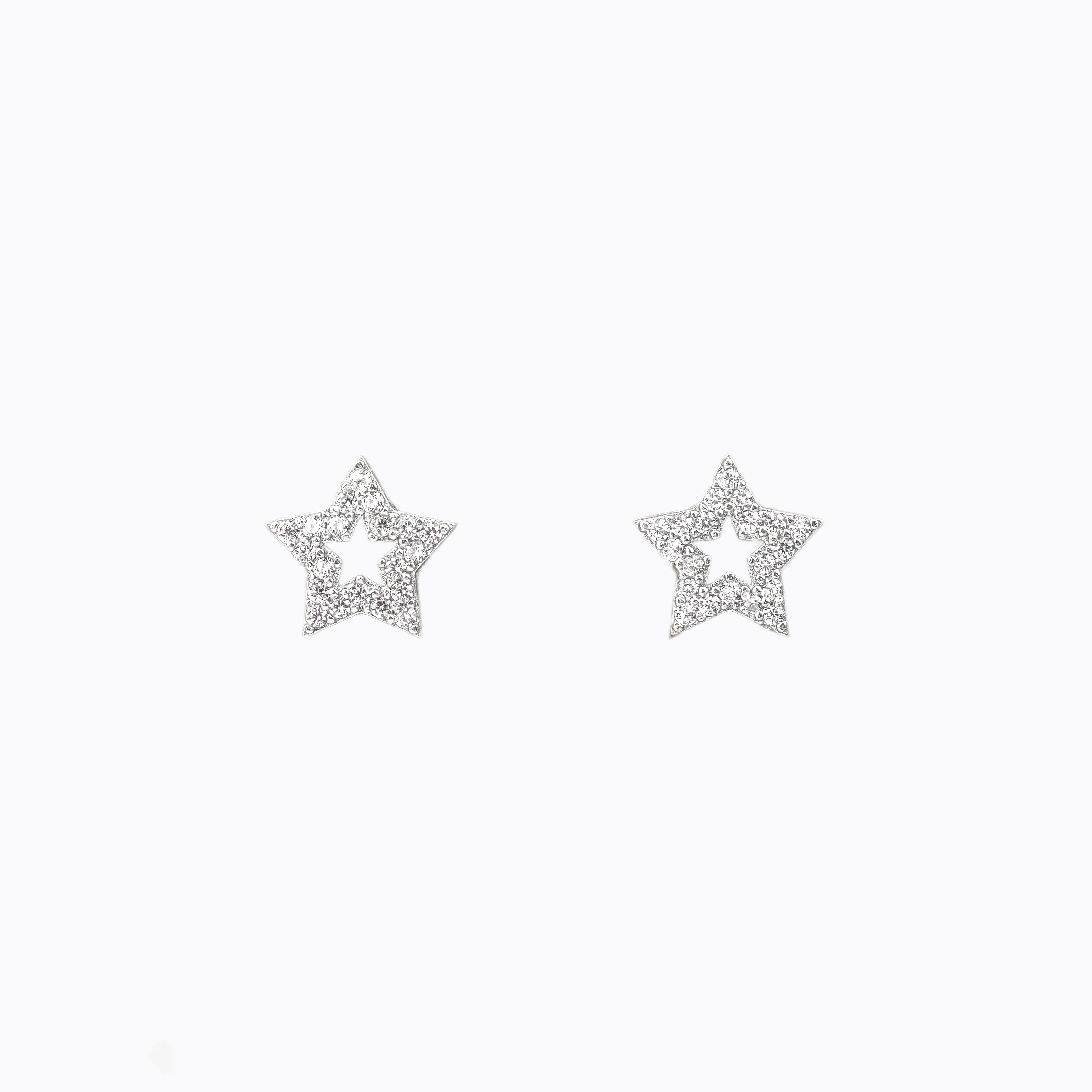 Pave CZ Star Sterling Silver Stud Earrings