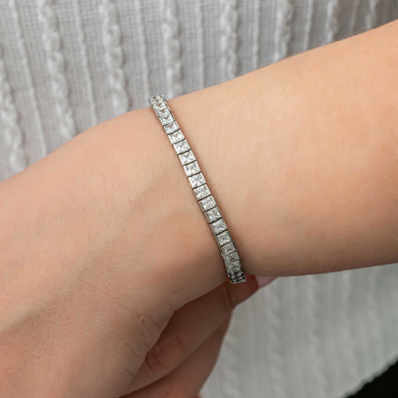 Sterling Silver Square Diamond CZ Tennis Bracelet for Women