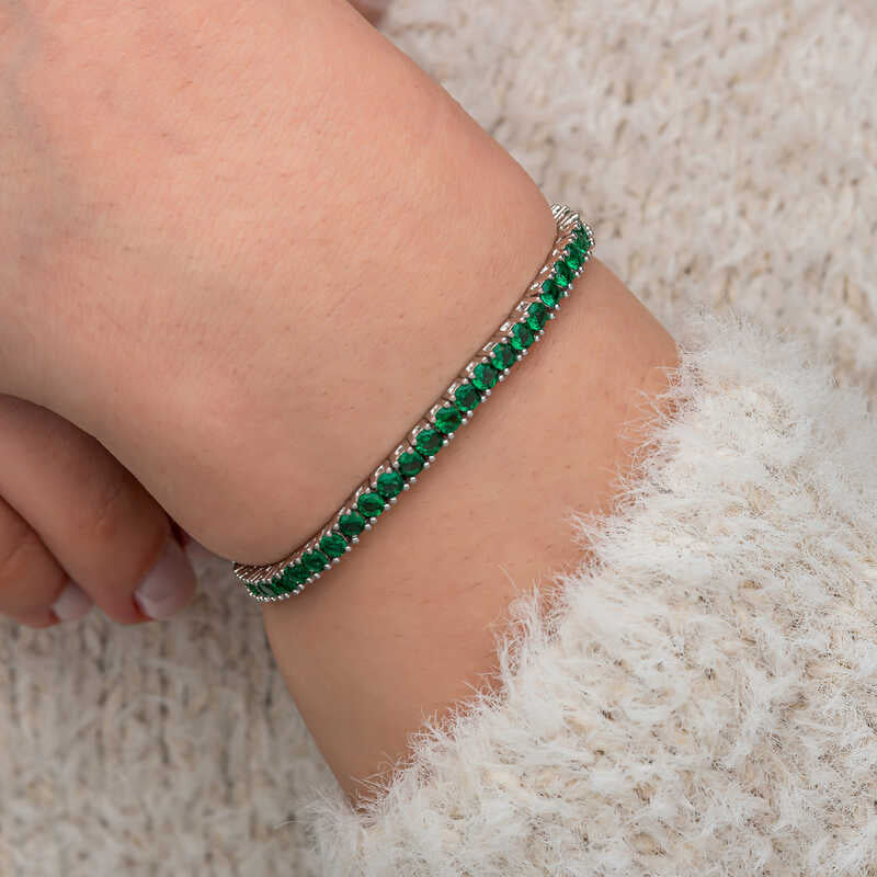 Green Zircon Tennis Bracelet in Sterling Silver | Emerald CZ