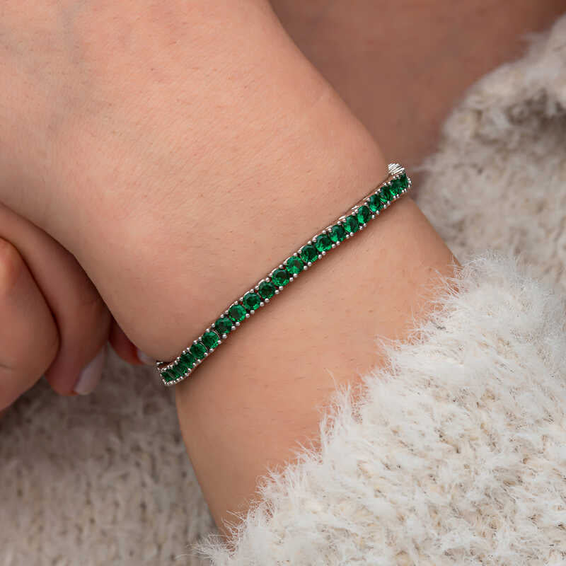 Green Zircon Tennis Bracelet in Sterling Silver | Emerald CZ