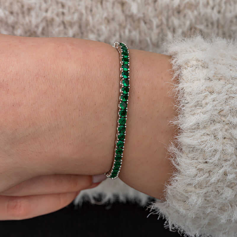 Green Zircon Tennis Bracelet in Sterling Silver | Emerald CZ
