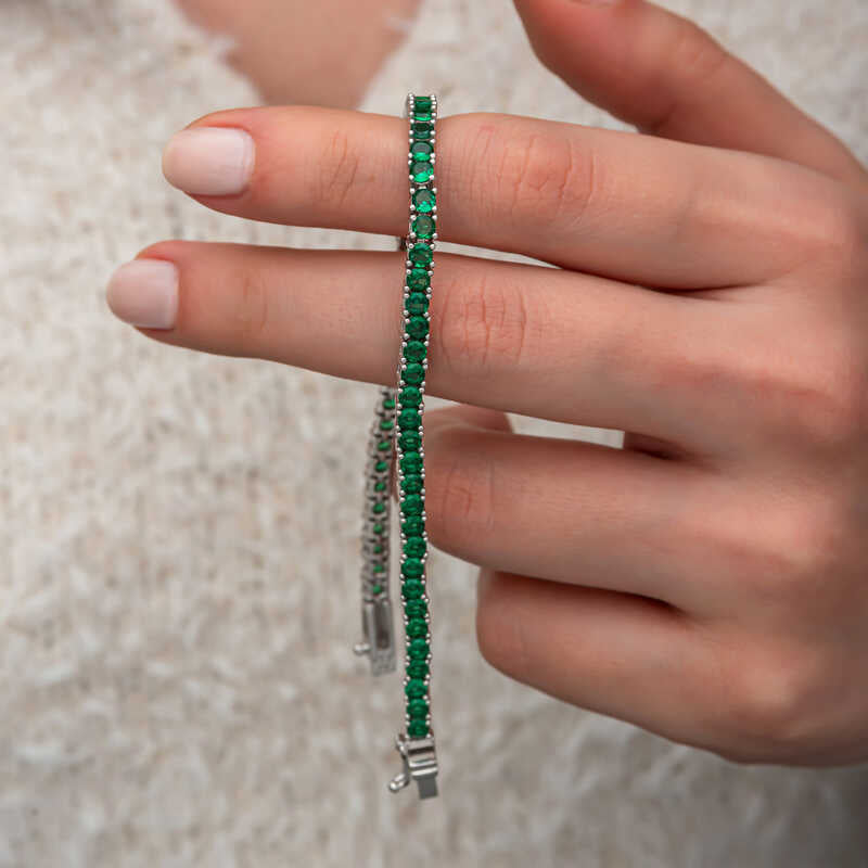 Green Zircon Tennis Bracelet in Sterling Silver | Emerald CZ