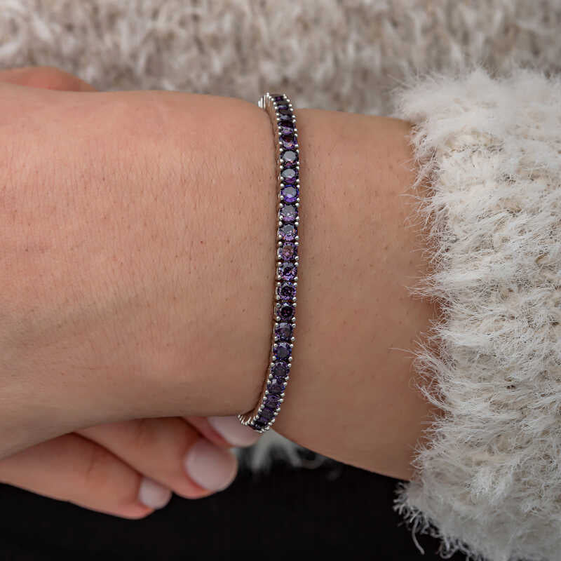 Purple Zircon Tennis Sterling Silver Bracelet | Amethyst CZ