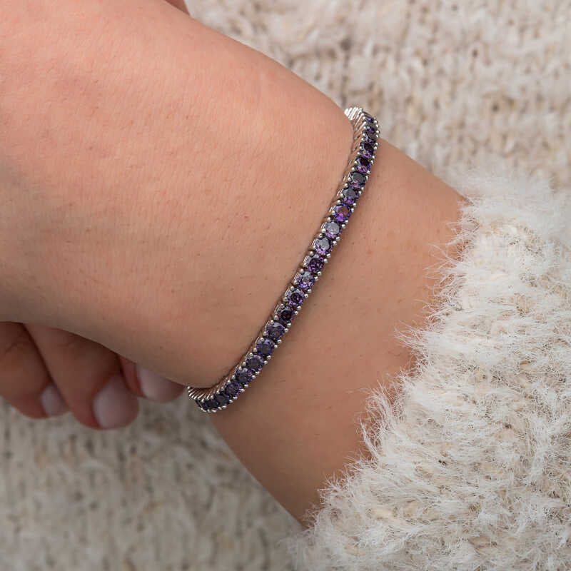Purple Zircon Tennis Sterling Silver Bracelet | Amethyst CZ