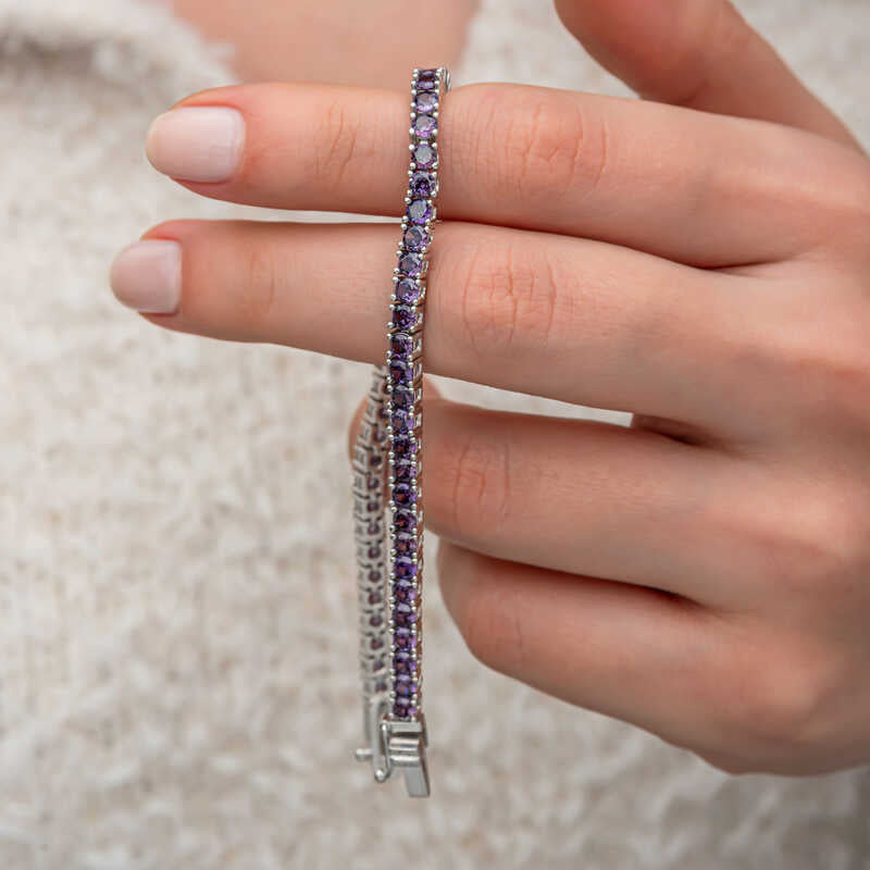 Purple Zircon Tennis Sterling Silver Bracelet | Amethyst CZ