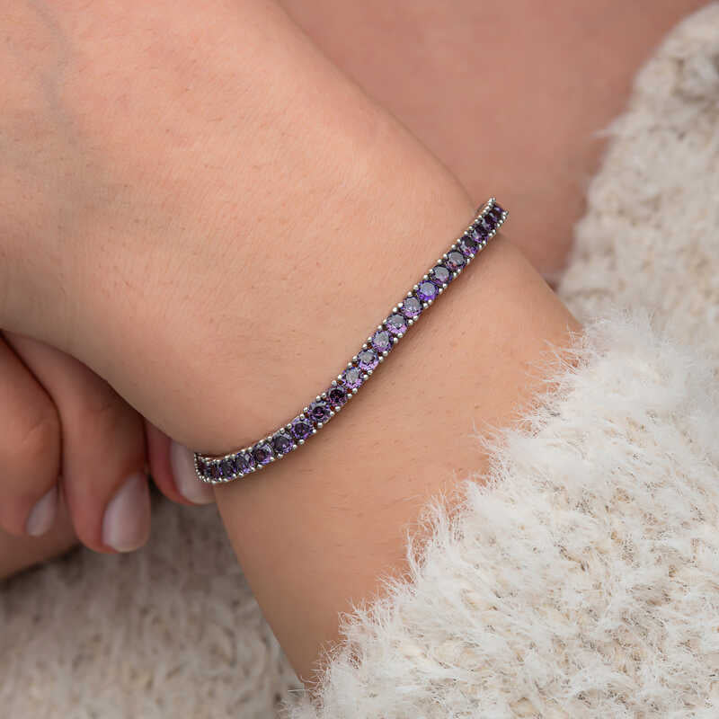 Purple Zircon Tennis Sterling Silver Bracelet | Amethyst CZ