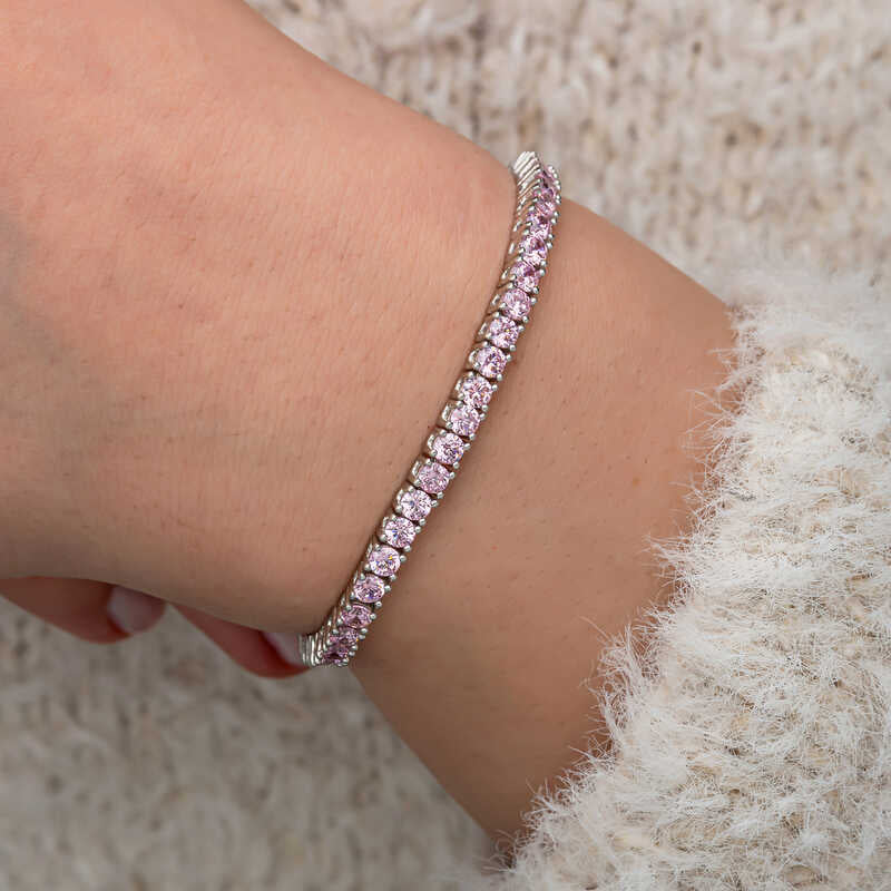 Pink Zircon Tennis Bracelet with Feminine Sparkle