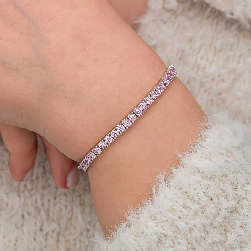 Pink Zircon Tennis Bracelet with Feminine Sparkle