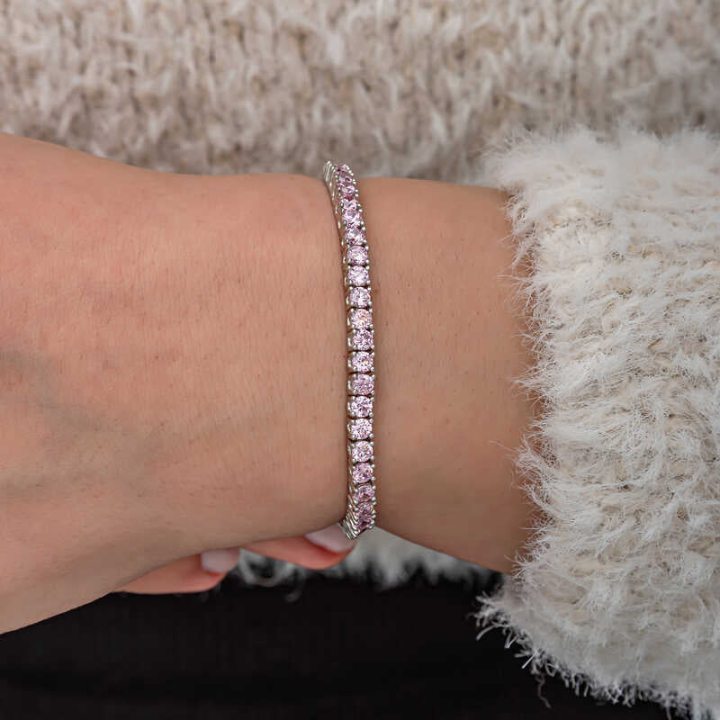 Pink Zircon Tennis Bracelet with Feminine Sparkle