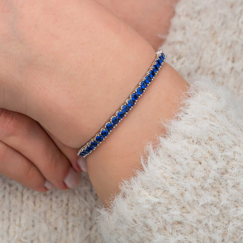Navy Blue Zircon Tennis Sterling Silver Bracelet Sapphire CZ