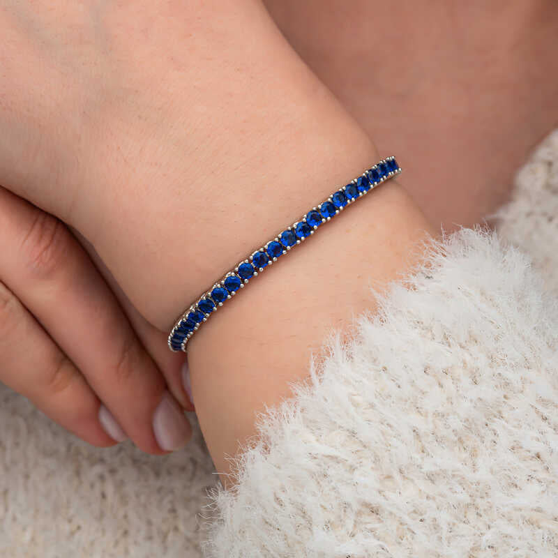 Navy Blue Zircon Tennis Sterling Silver Bracelet Sapphire CZ