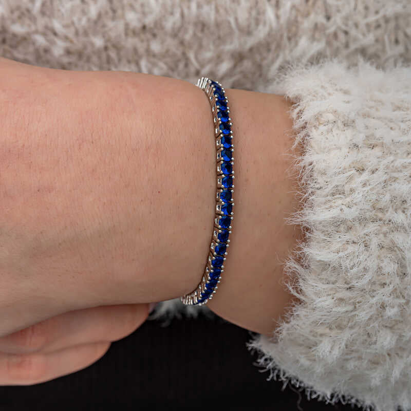Navy Blue Zircon Tennis Sterling Silver Bracelet Sapphire CZ