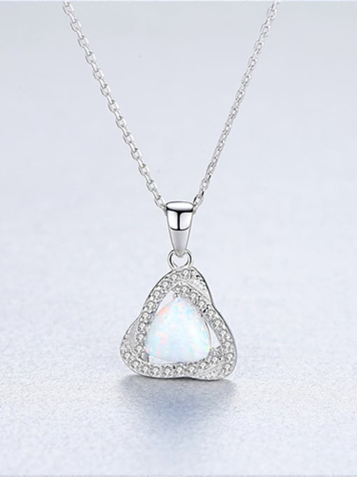 925 Sterling Silver Triangle Opal Halo CZ Pendant Necklace – Blue, Light Blue, White, Dark Green, Light Green
