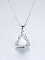 925 Sterling Silver Triangle Opal Halo CZ Pendant Necklace – Blue, Light Blue, White, Dark Green, Light Green