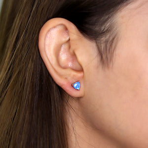 Blue Heart Opal Sterling Silver Stud Earrings