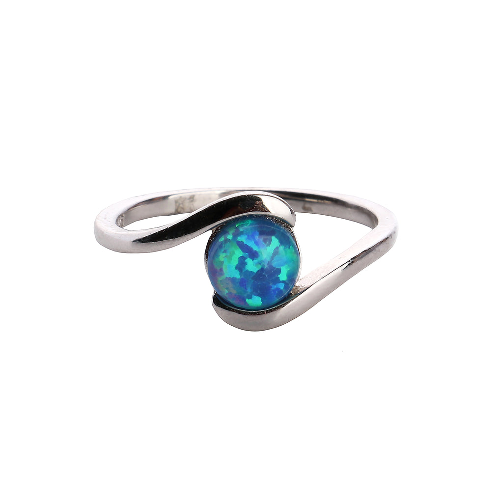 Round Opal/Larimar Swirl Sterling Silver 925 Ring