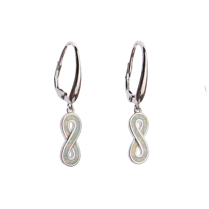White Infinity Opal Sterling Silver Leverback Earrings